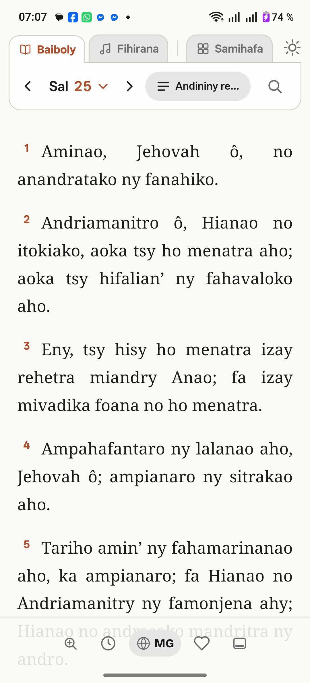 Lecture de la Bible dans Baiboly Plus